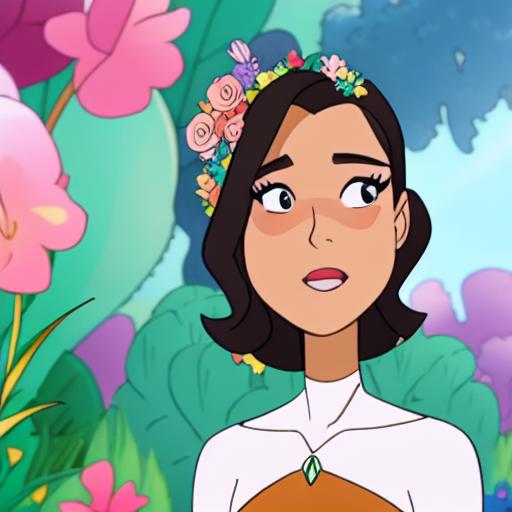 04956-1043884344-a beautiful photo of a woman (aubreyplazav1-7375_0.733) with big eyes walking through a forest with flowers, dwspop style.png